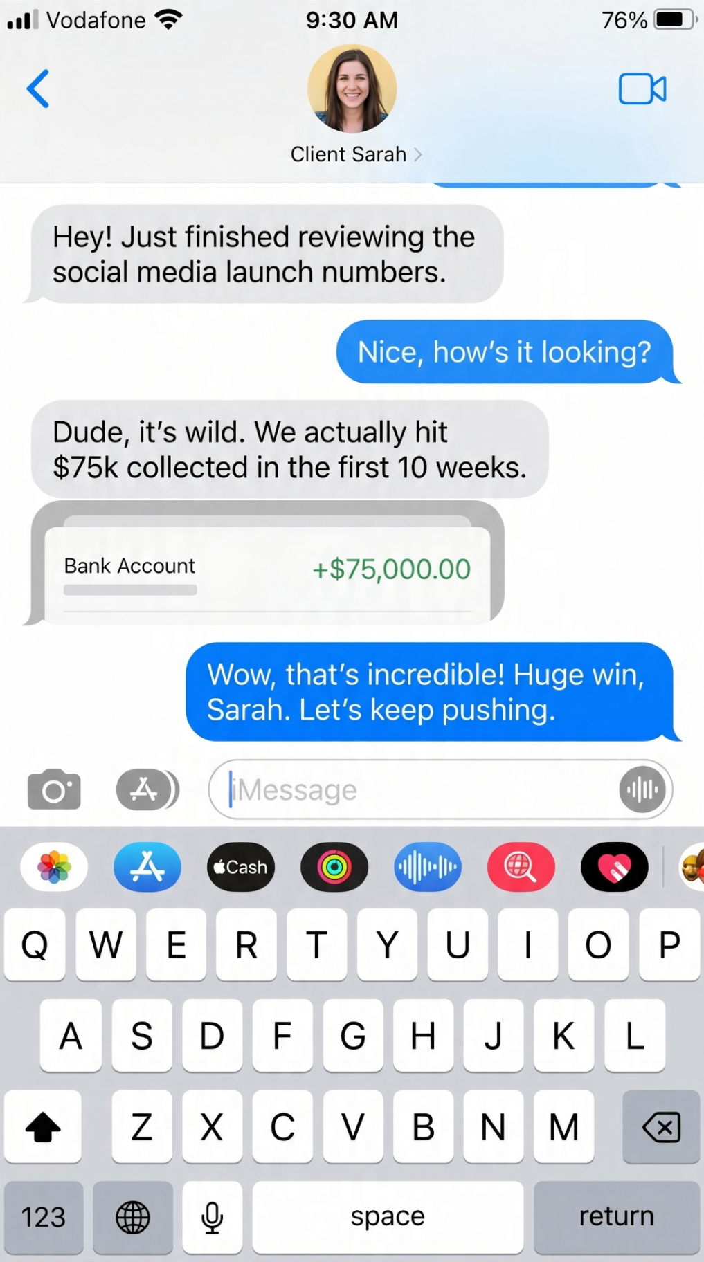Owner message reporting $75,000 collected in the first ten weeks