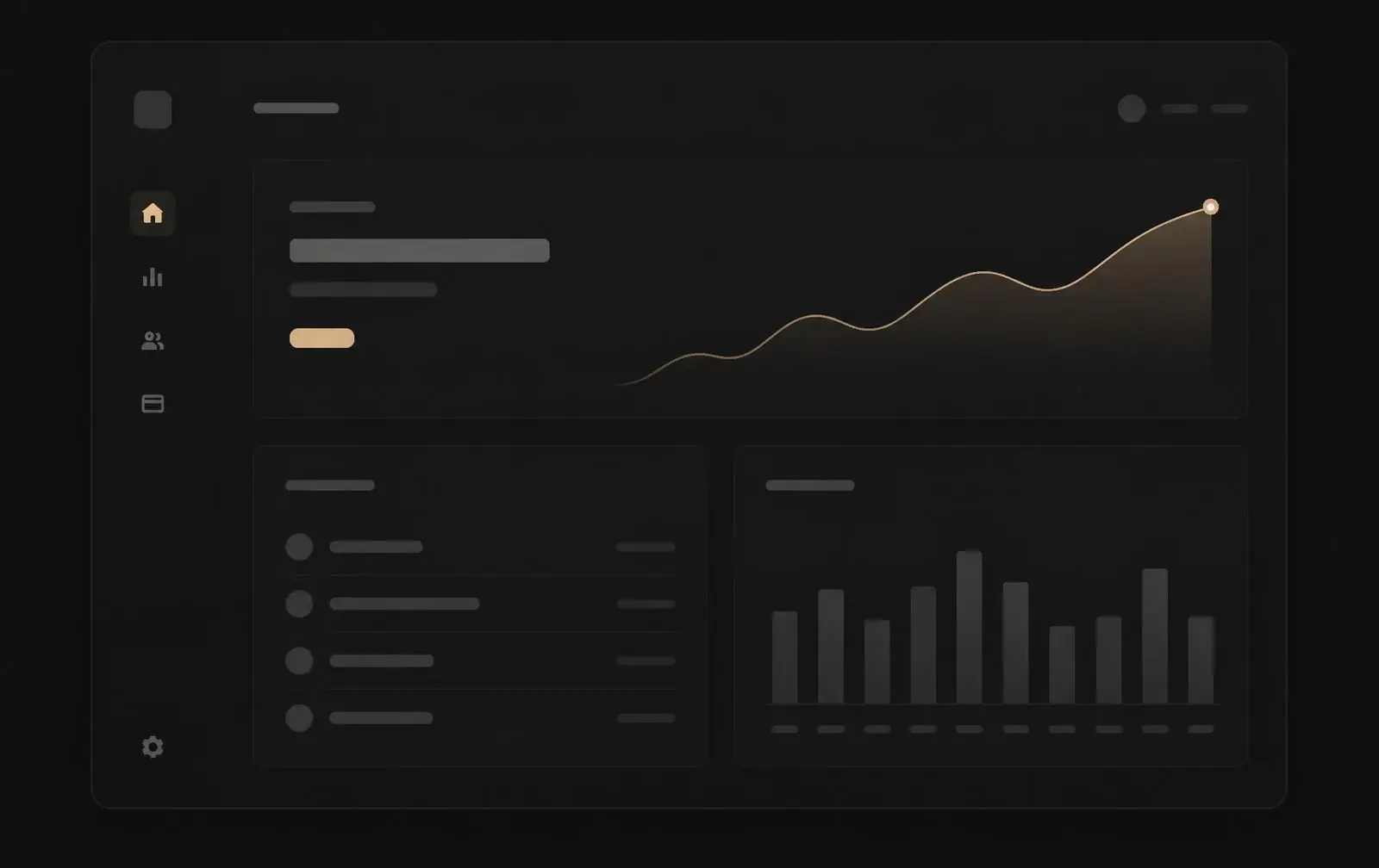 A restrained dark-mode analytics interface floating against a near-black background.
